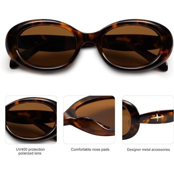 Small Retro Oval Polarized Sunglasses for Women Men 90s Vintage - Picture 4 of 16